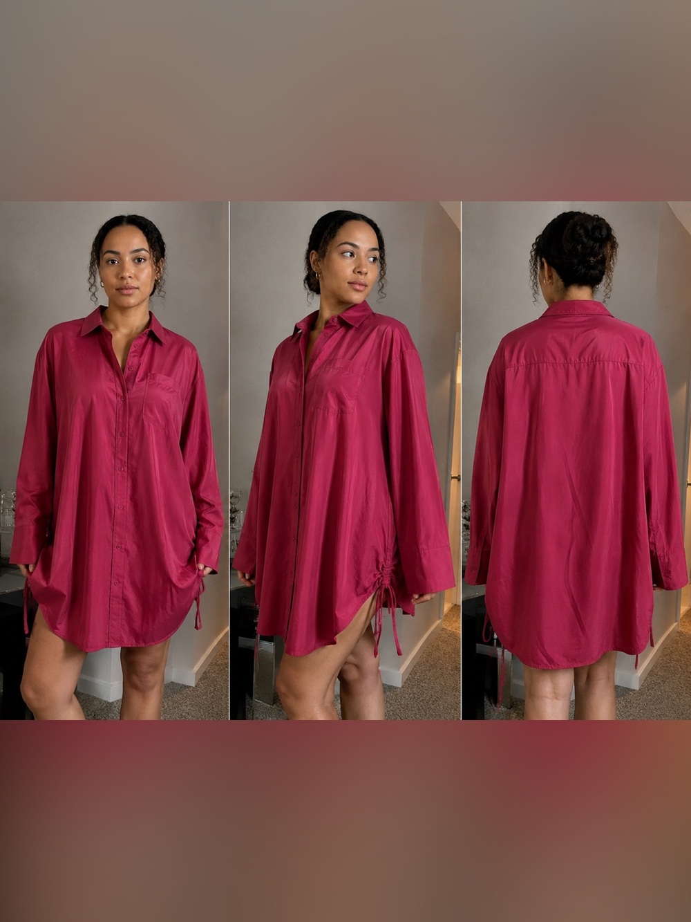 Amazon Women's Button-Down Shirt Dress in Deep Berry